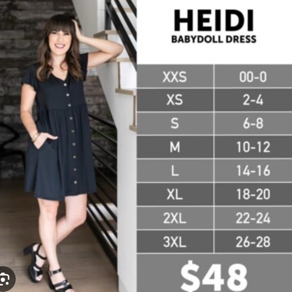 LuLaRoe Black Button-Front Babydoll Heidi Dress size xxs - Picture 7 of 7